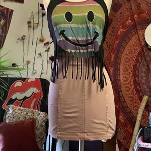 Free people pink denim mini skirt